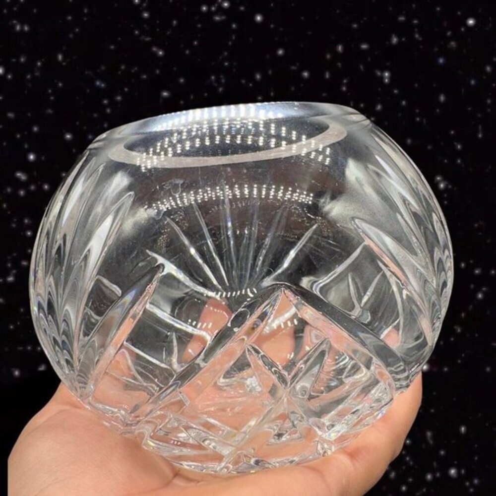 Wedgwood Clear Crystal Glass Rose Bowl Hand Made In England Decorated Marked 4”T